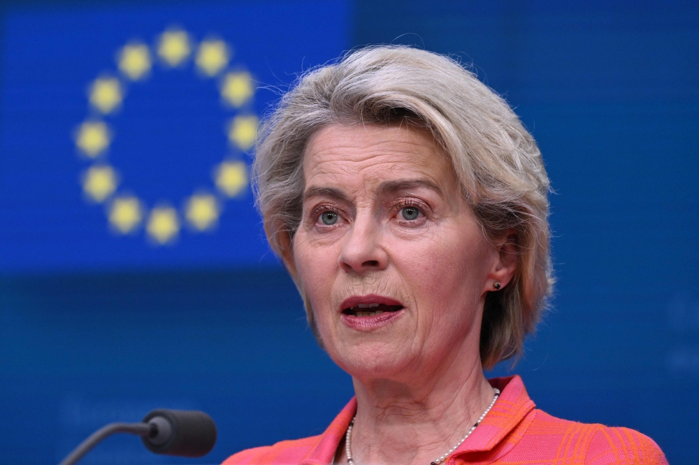 Newly nominated for a second term as President of the European Commission Ursula von der Leyen addresses a press conference at the end of the European Council Summit at the EU headquarters in Brussels June 28, 2024. — AFP pic