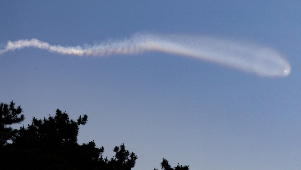 The contrail of North Korean missile is pictured from Yeonpyeong Island, South Korea, June 26, 2024. — Picture courtesy of Yonhap via Reuters