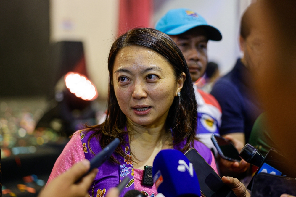 Youth and Sports Minister Hannah Yeoh talks to the media after officiating the National Combat Sports Championship at the Banquet Hall of Universiti Putra Malaysia today in Serdang, June 29, 2024. — Bernama pic
