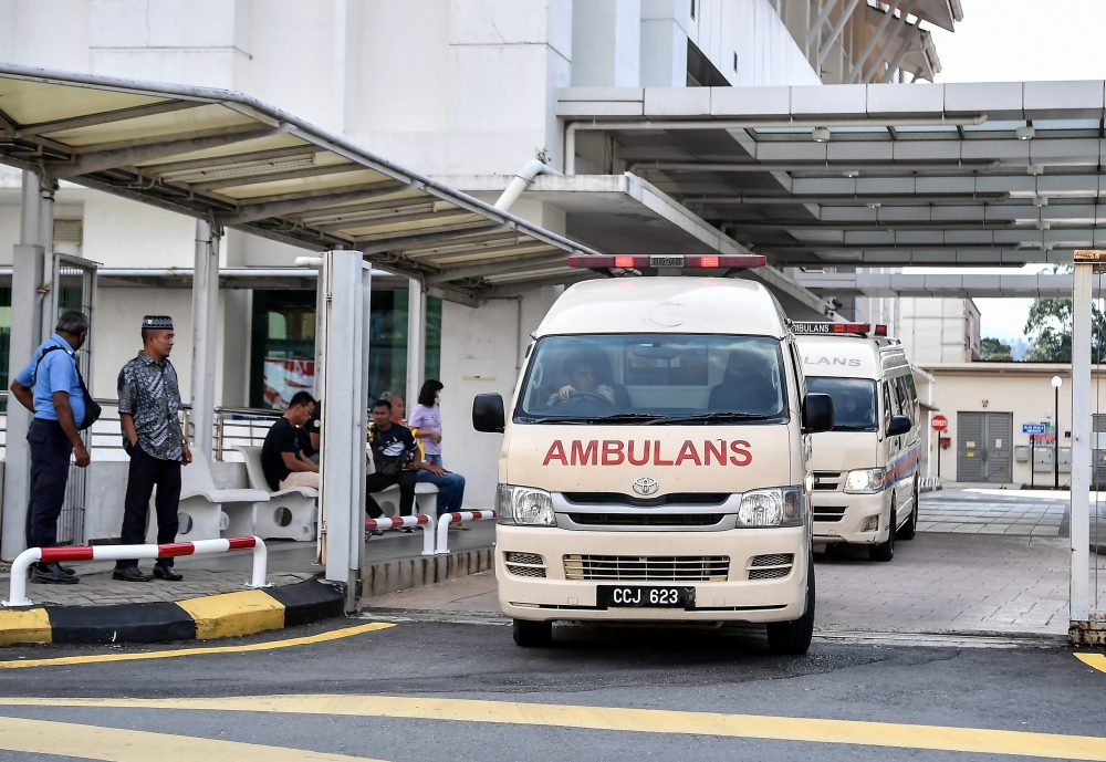 The ambulances carrying two of the six victims of the sightseeing bus accident are seen during a transfer to Termeloh Hospital for follow-up treatment June 29, 2024. — Bernama pic