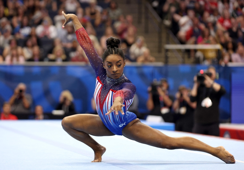 MINNEAPOLIS, MINNESOTA - JUNE 30: Simone Biles competes in the floor exercise on Day Four of the 2024 U.S. Olympic Team Gymnastics Trials at Target Center on June 30, 2024 in Minneapolis, Minnesota. – AFP pic