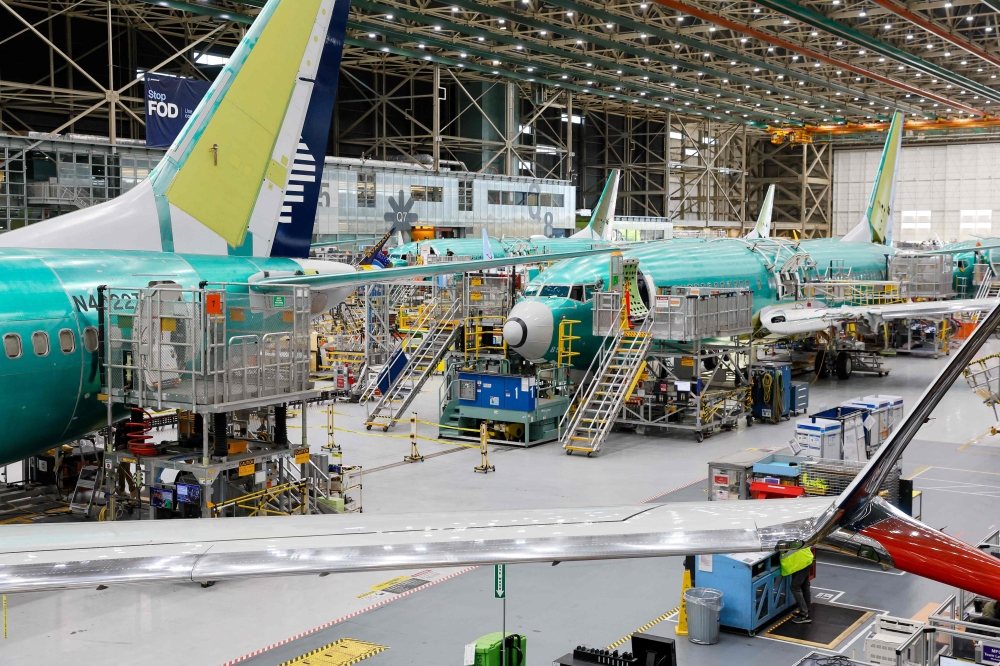Boeing 737 MAX aircrafts being assembled at the Boeing Renton Factory in Renton, Washington, on June 25, 2024. — AFP pic