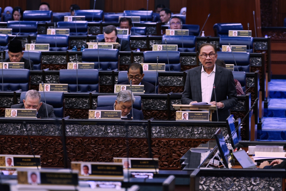 Prime Minister Datuk Seri Anwar Ibrahim addresses Parliament in Kuala Lumpur July 2, 2024. — Bernama pic