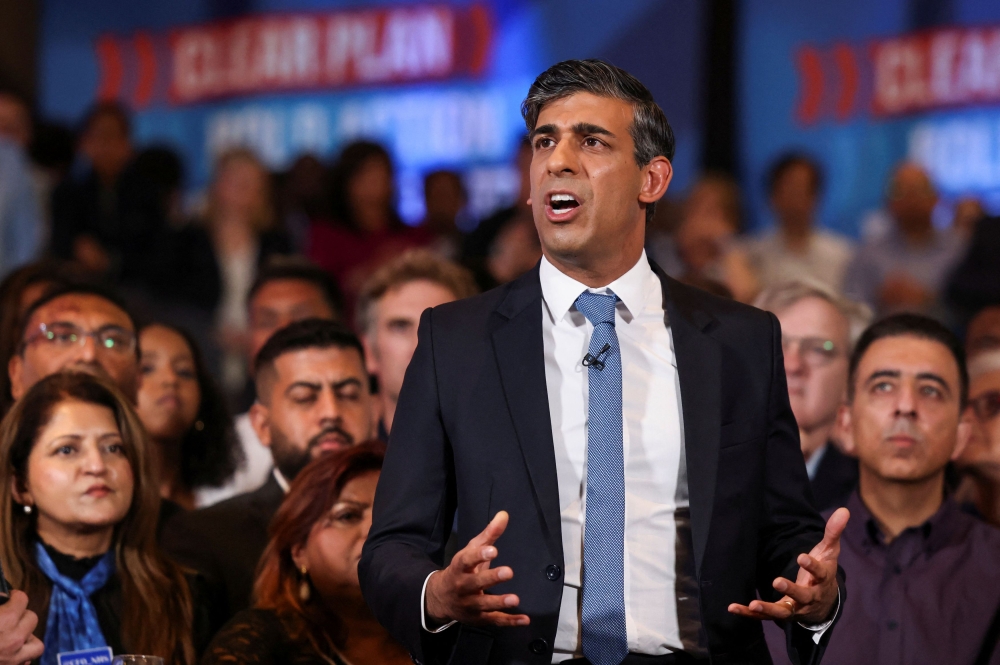 Sunak has sought to persuade voters that his 20 months in charge have set the economy on an upward path after the external shocks of COVID-19 and the war in Ukraine, and drawn a line under years of turmoil overseen by his Conservative predecessors. — Reuters pic