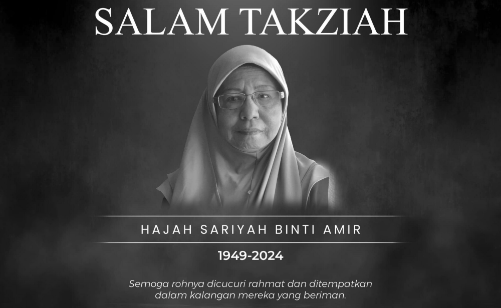 A screen capture shows the announcement of Sariyah Amir’s death posted on Datuk Seri Zambry Abd Kadir Facebook page.