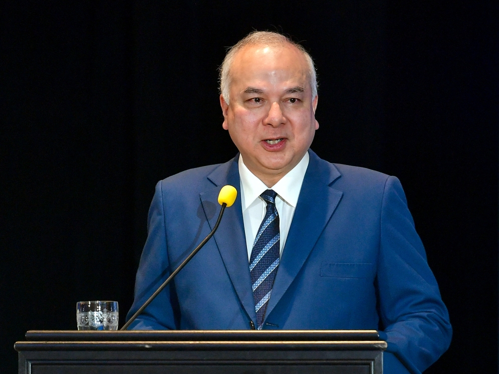 This March 7, 2024 file photograph shows Perak’s Sultan Nazrin Shah delivering a keynote address to the Securities Commission. — Bernama pic