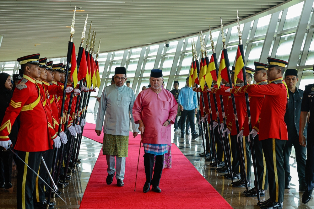 Sultan Ibrahim and Datuk Seri Anwar Ibrahim attend national-level Maal Hijrah 2024/1446H celebrations at the Putrajaya International Convention Centre in Putrajaya July 7, 2024. — Bernama pic