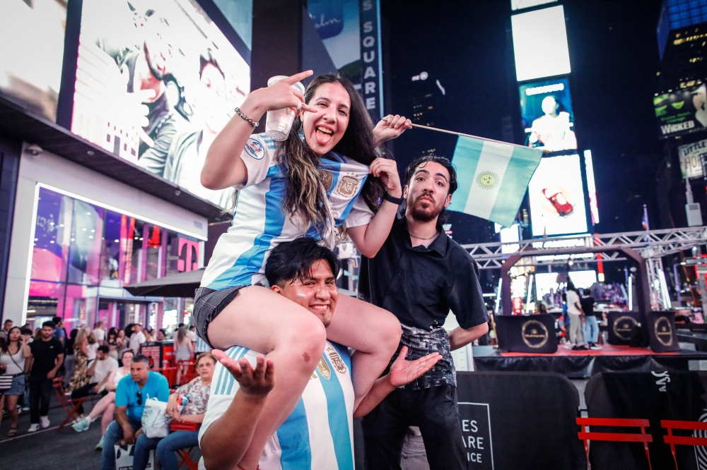 Argentina's supporters gather at Times Square, New York City after the Conmebol 2024 Copa America tournament semi-final football match between Argentina and Canada on July 9, 2024. — AFP pic