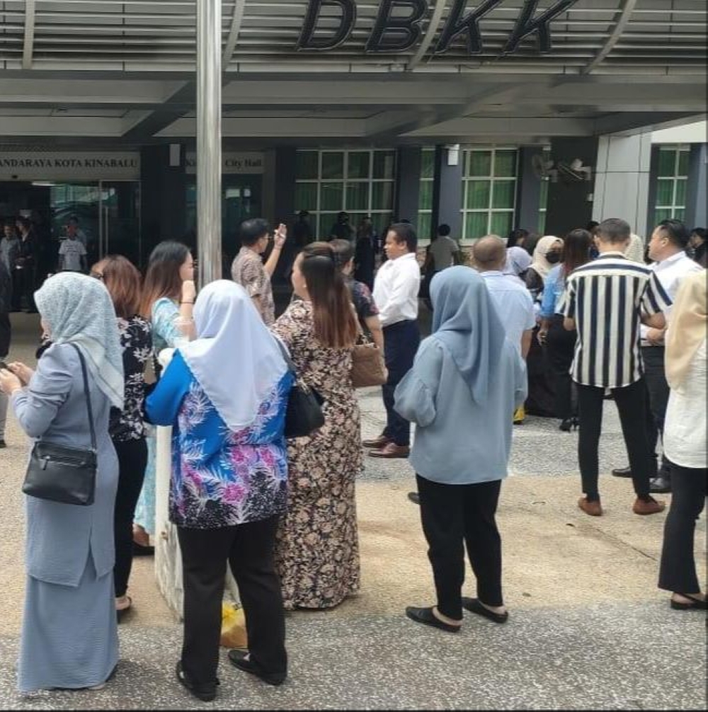 Staff from the Kota Kinabalu City Hall (DBKK) building were quickly evacuated after the tremors were felt. — Facebook pic 