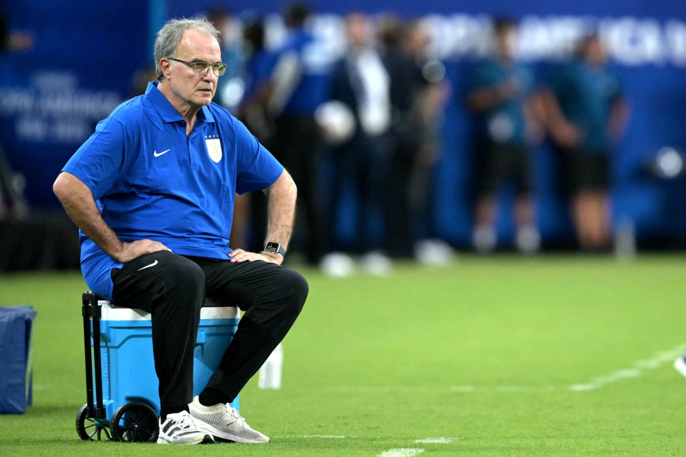 Uruguay’s Argentine coach Marcelo Bielsa watches his players from the touchline during the Conmebol 2024 Copa America tournament semi-final football match between Uruguay and Colombia at Bank of America Stadium, in Charlotte, North Caroline on July 10, 2024. — AFP pic 