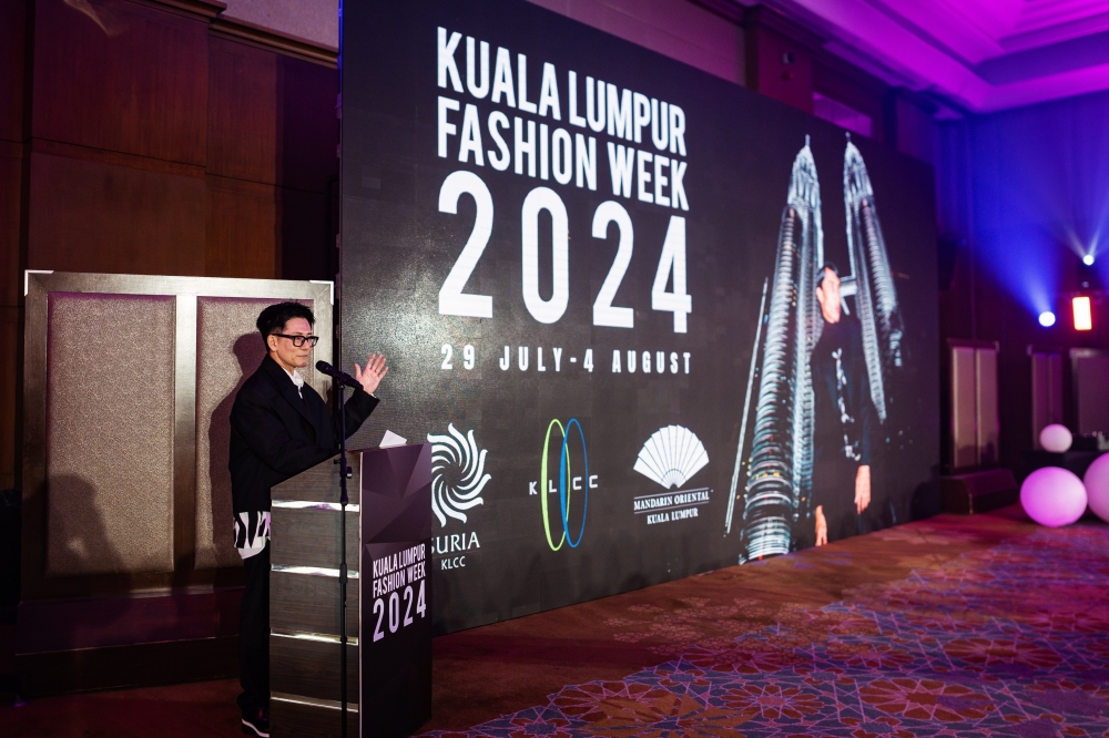 KLFW founder Andrew Tan delivering his speech during the fashion week's launch. — Picture courtesy of KLFW
