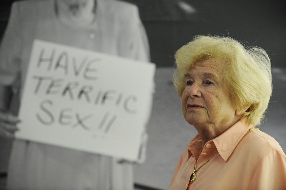 German-born US author and sex therapist Ruth Westheimer, known as Dr Ruth, poses in front of a photograph of herself holding a placard that reads ‘Have terrific sex’ at the Frankfurt Book Fair on October 16, 2008. Westheimer, the wildly successful sex therapist who became a pop culture phenomenon in the 1980s with her bluntly delivered advice on how to spice up your life in the bedroom, has died, US media reported Saturday. She was 96. — AFP pic 