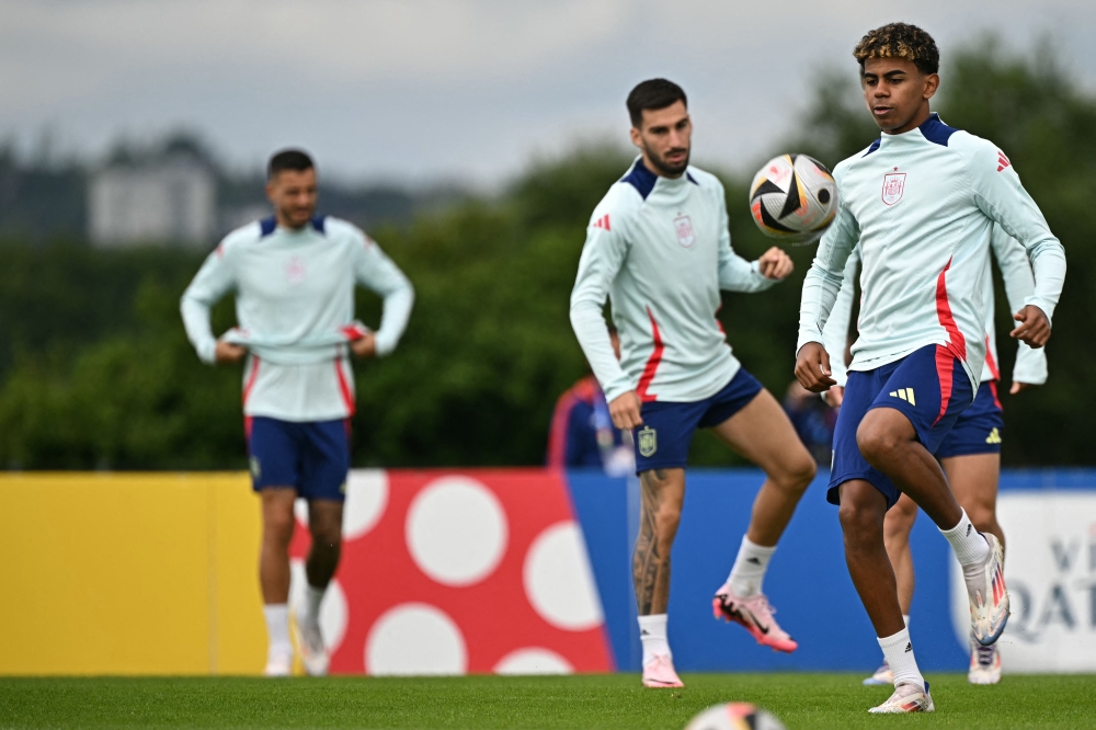 Spain’s forward Lamine Yamal attends an MD-1 training session at the team’s base camp in Donaueschingen, on July 13, 2024, on the eve of their Uefa Euro 2024 final football match against England. — AFP pic 