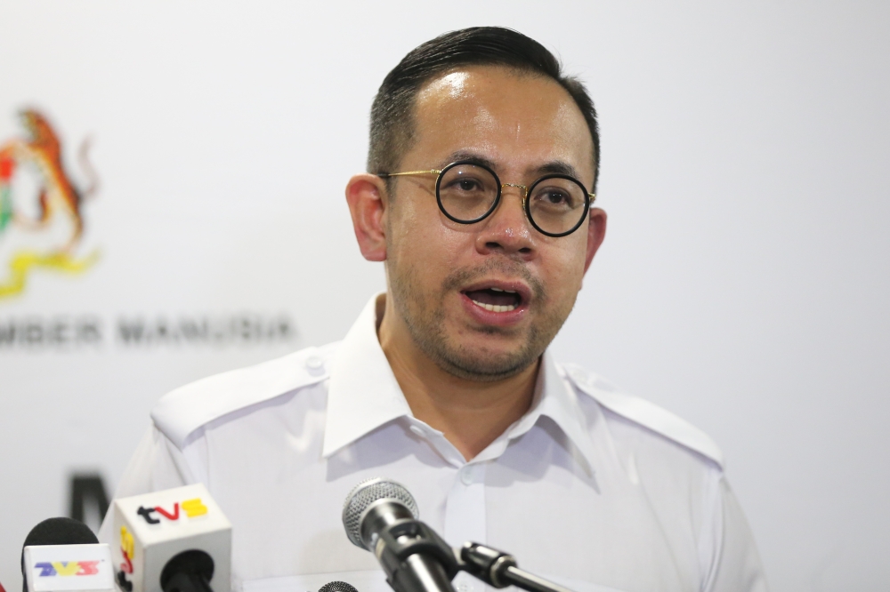 A file photograph shows Human Resource Minister Steven Sim speaking at Menara Perkeso on May 20,2024. — Picture by Miera Zulyana
