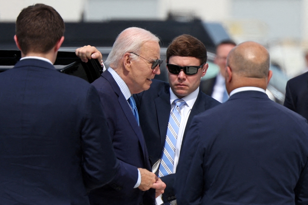 U.S. President Joe Biden walks toward Air Force One, at Harry Reid international airport  in Las Vegas July 17, 2024. — Reuters pic