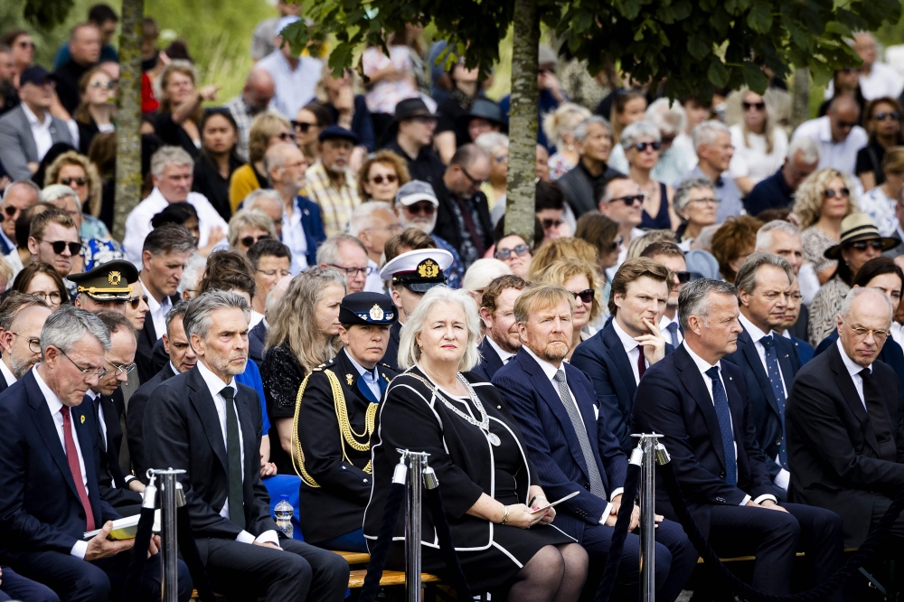 Netherlands Prime Minister Dick Schoof (2nd-L) and King Willem-Alexander (C-R) at the tenth commemoration of the victims of MH17 plane crash. — AFP pic