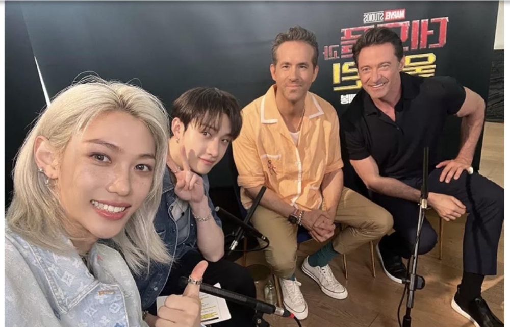 Earlier this month, Stray Kids got to meet Ryan Reynolds and Hugh Jackman in person. — Picture via X/straykids