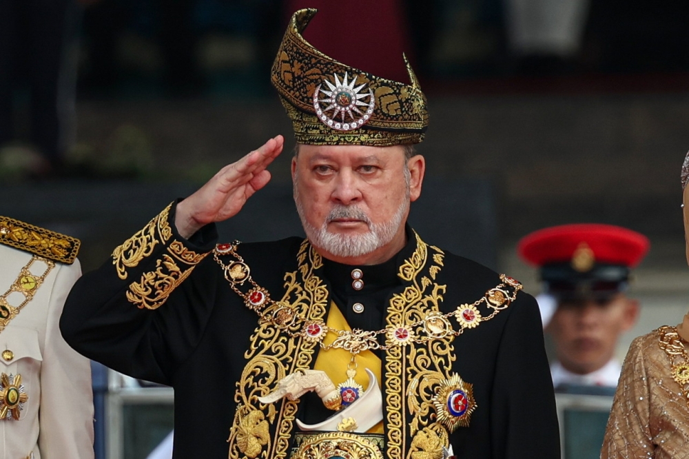 His Majesty Sultan Ibrahim, King of Malaysia, salutes during his Installation Ceremony as the 17th King of Malaysia at Dataran Istana Negara July 20, 2024. — Bernama pic