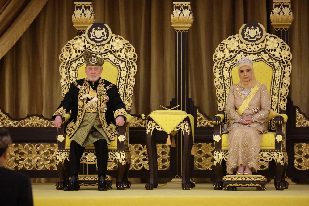 His Majesty Sultan Ibrahim, King of Malaysia, and Her Majesty Raja Zarith Sofiah, Queen of Malaysia, grace the Installation Ceremony of Sultan Ibrahim as the 17th King of Malaysia at Istana Negara in Kuala Lumpur July 20, 2024. — Bernama pic