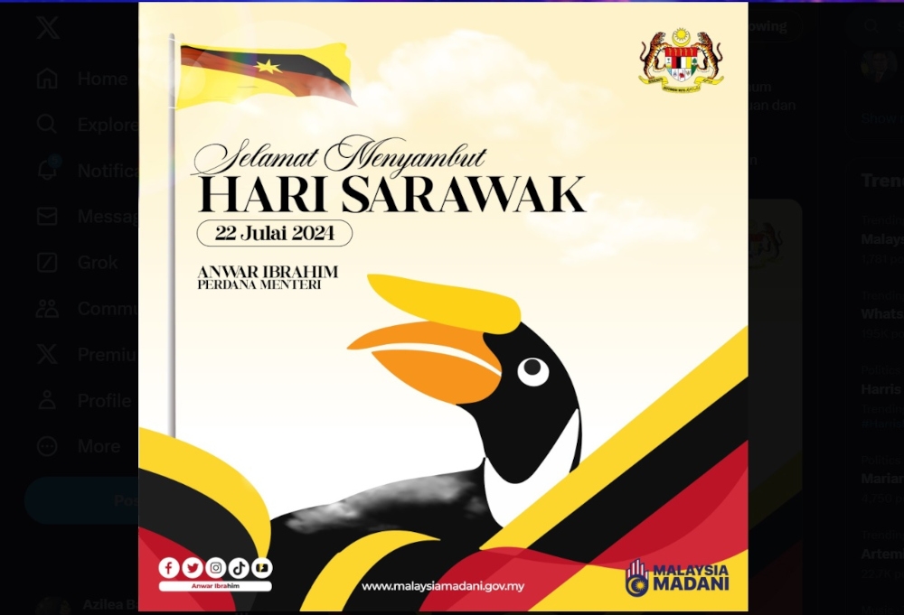 Through a post on his Facebook, Prime Minister Datuk Seri Anwar Ibrahim said Sarawak is a state rich in cultural diversity and ethnic harmony which have been the binding factor that guarantees unity, unity and love. — Picture from X/Anwar Ibrahim 