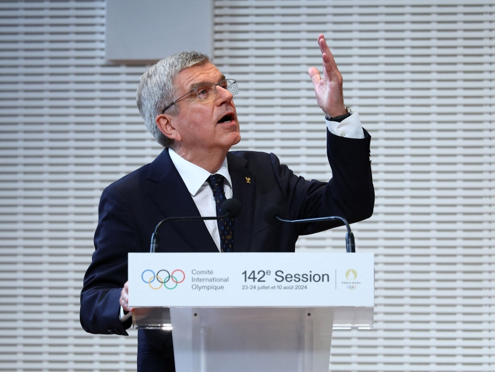 International Olympic Committee (IOC) President Thomas Bach at the IOC Session Opening ceremony.at Fondation Louis Vuitton, Paris July 22, 2024. — Reuters pic  