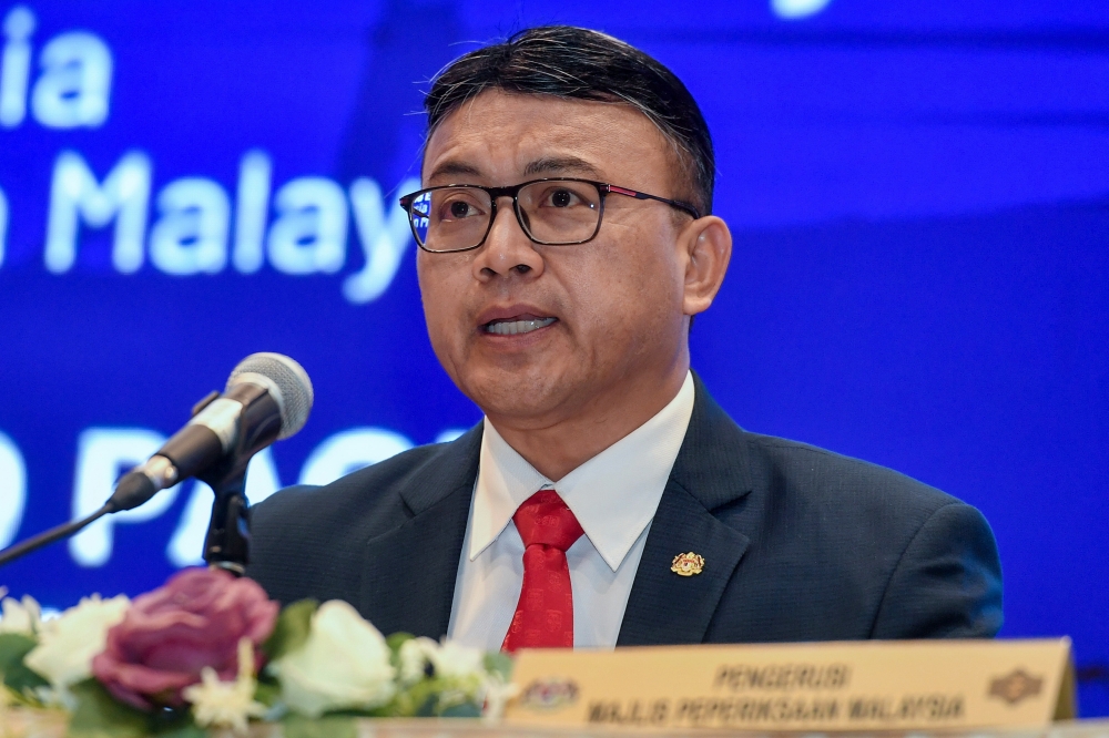 Malaysian Examinations Council (MPM) chairman Prof Datuk Mohd Ekhwan Toriman speaks at a press conference announcing the STPM 2023 results in Kuala Lumpur, July 23, 2024. — Bernama pic  