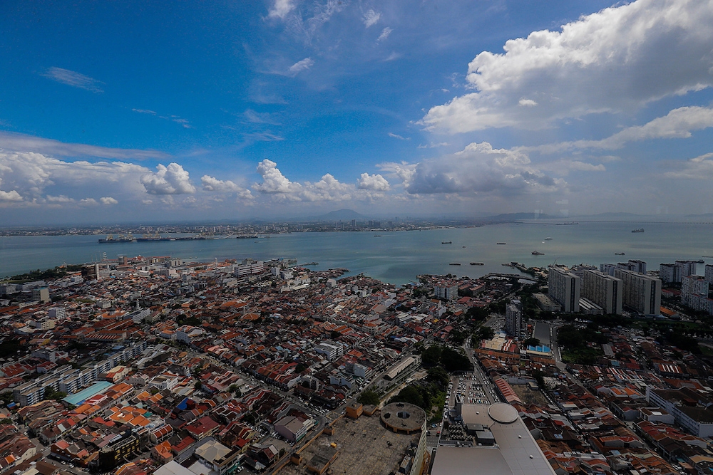 An aerial view of Penang during clear skies seen from level 59 of Komtar in George Town November 13, 2019. - Picture by Sayuti Zainudin