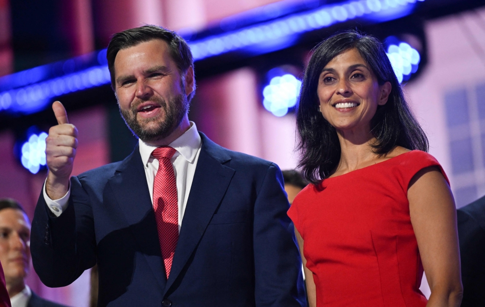 US Senator from Ohio and 2024 Republican vice presidential candidate J.D. Vance and his wife Usha Vance during the 2024 Republican National Convention. — AFP pic
