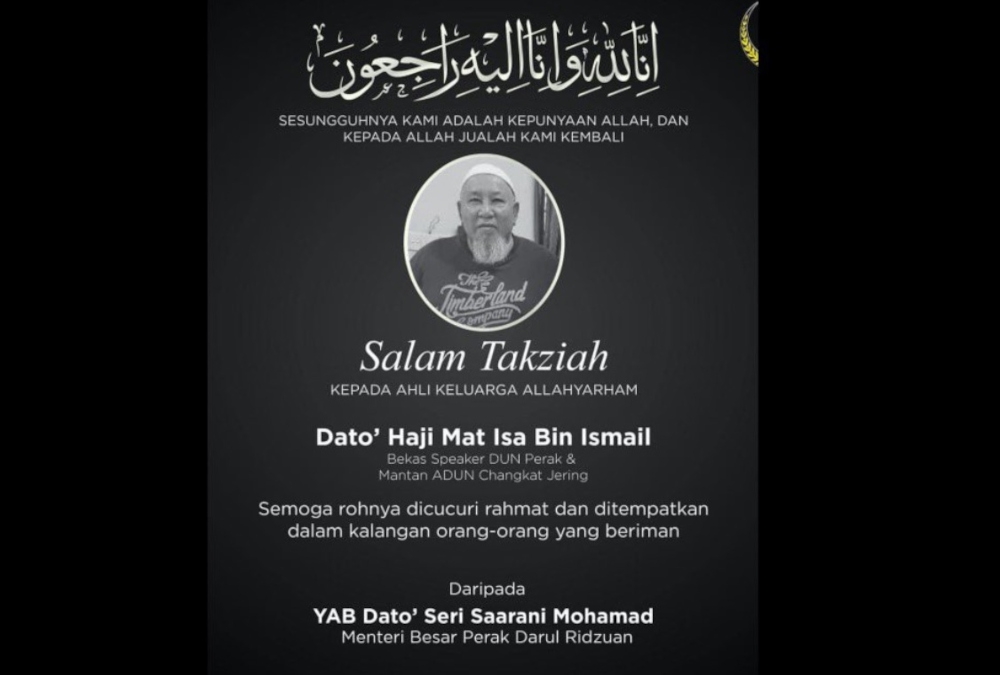 Former Perak State Assembly Speaker Datuk Mat Isa Ismail was a former private secretary to the then defence minister Datuk Seri Najib Razak from 1993 to 1995, and was the state assemblyman for Changkat Jering for three terms from 1997 to 2008. — Picture from X/Bernama 