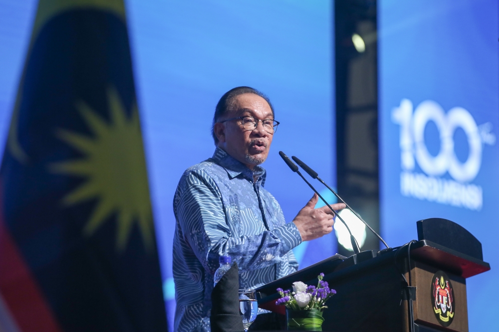 Prime Minister Datuk Seri Anwar Ibrahim speaks during the 100 year anniversary of the Malaysian Insolvency Department at PICC in Putrajaya July 25, 2024.Picture by Yusof Mat Isa