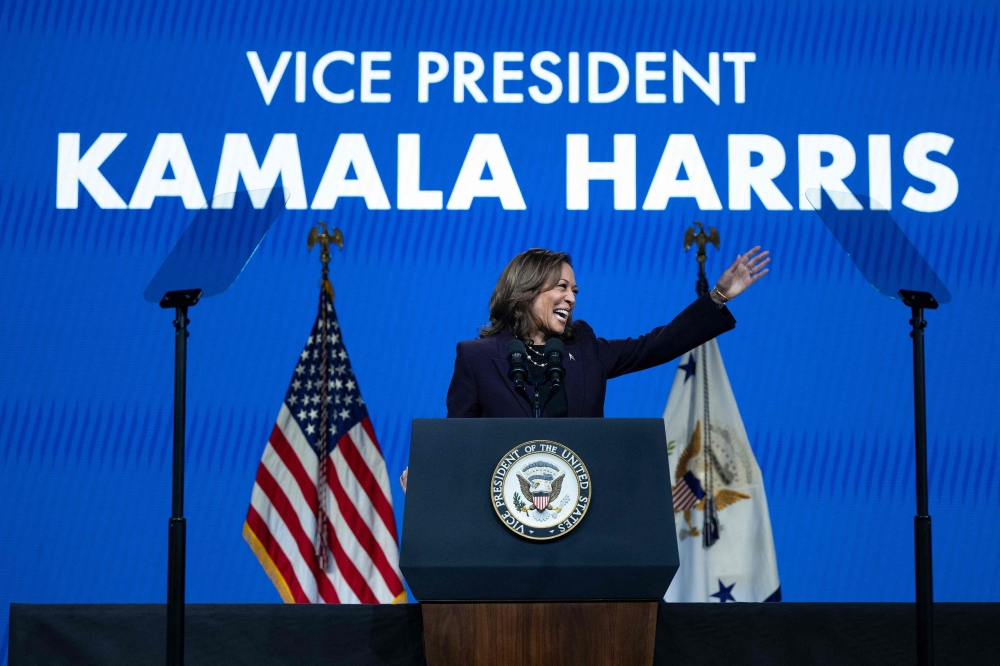 US Vice President Kamala Harris delivers the keynote speech at the American Federation of Teachers' 88th National Convention in Houston, Texas July 25, 2024. — AFP pic