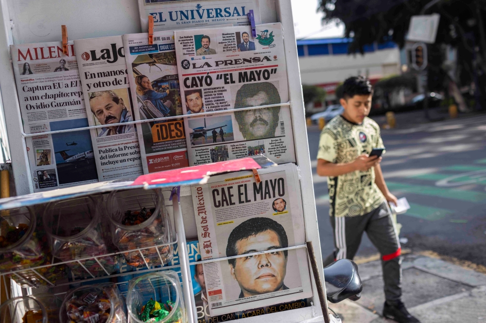 View of the front pages of Mexican newspapers showing the news of the capture of Ismael ‘El Mayo’ Zambada, in Mexico City, Mexico on July 26, 2024. — AFP pic 