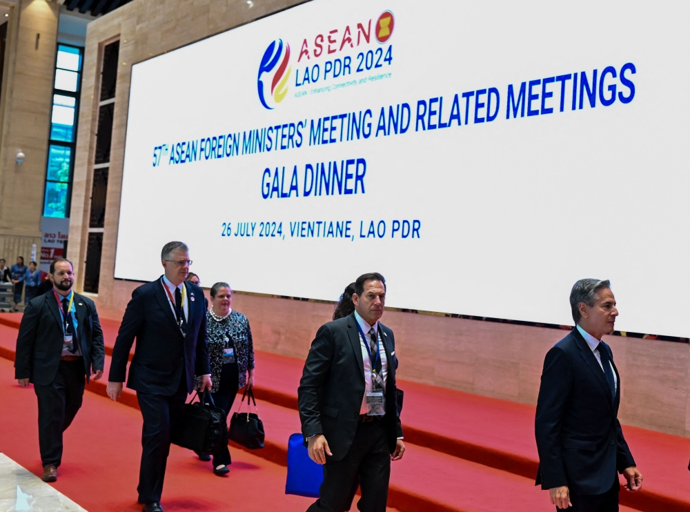 US Secretary of State Antony Blinken (right) arrives to attend the 57th Association of South-east Asian Nations (Asean) in Vientiane on July 27, 2024. — AFP pic 