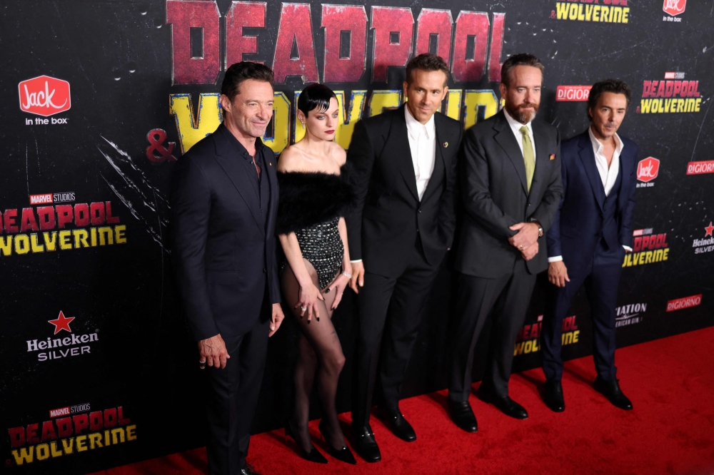 (From left) Australian actor Hugh Jackman, British actress Emma Corrin, Canadian-US actor Ryan Reynolds, British actor Matthew Macfadyen, and Canadian producer Shawn Levy attend the ‘Deadpool & Wolverine’ premiere at David H. Koch Theater in New York City on July 22, 2024. — AFP pic 
