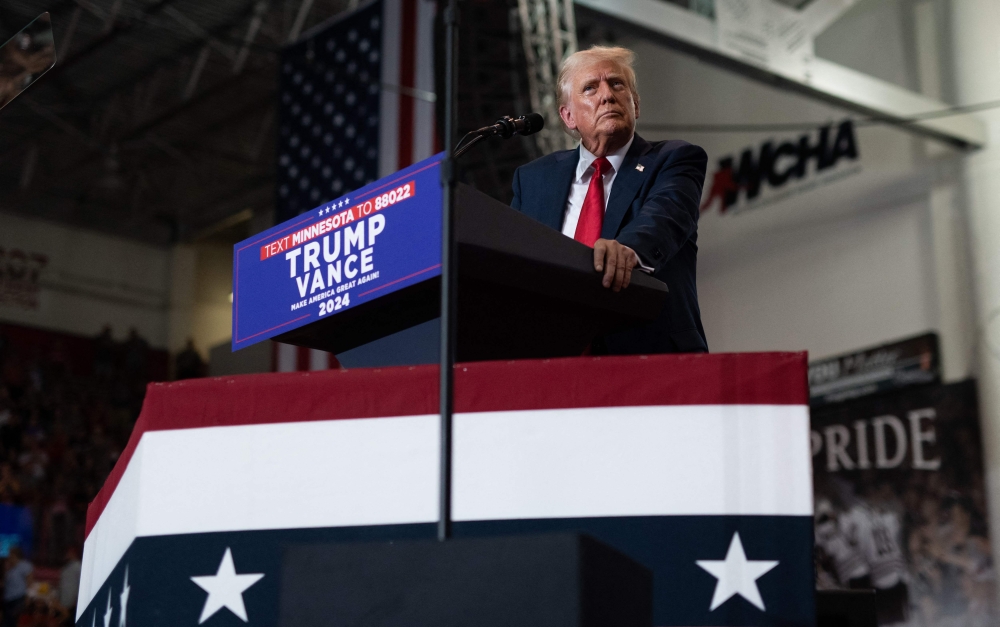 US Republican Presidential nominee former President Donald Trump leaves the stage after speaking during a rally at Herb Brooks National Hockey Center on July 27, 2024 in St Cloud, Minnesota. — Stephen Maturen/Getty Images North America/Getty Images pic via AFP