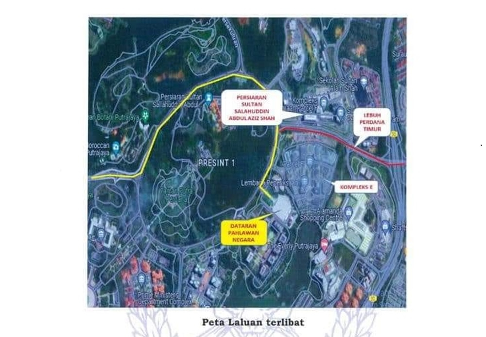 Three routes around Putrajaya will be temporarily closed from 7.30am on Wednesday in conjunction with the Warriors Day celebration at Dataran Pahlawan Negara. — Picture via Facebook/Polis Diraja Malaysia (Royal Malaysia Police) 