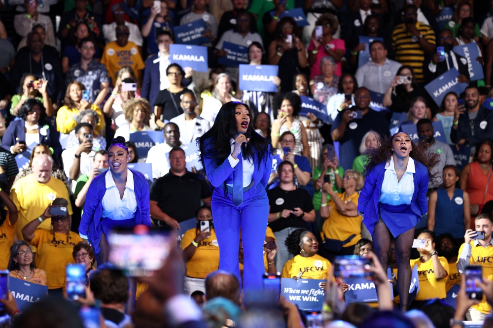 Rapper Megan Thee Stallion performs at an election campaign event for Democratic presidential candidate and U.S. Vice President Kamala Harris in Atlanta, Georgia, U.S. July 30, 2024. — Reuters pic