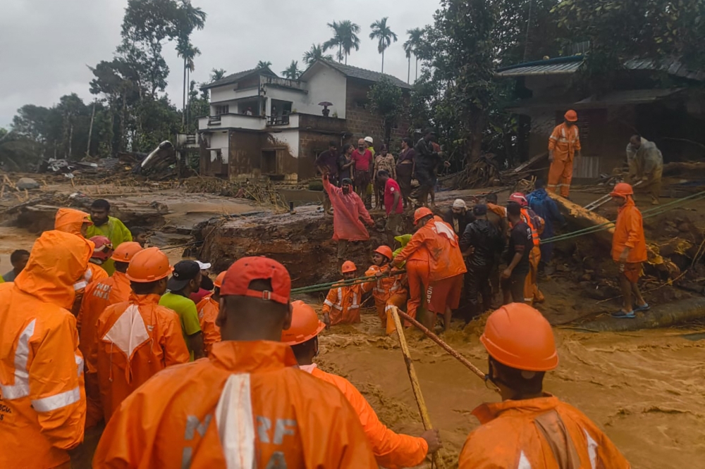 The southern coastal state of Kerala has been battered by torrential downpours, and the collapse of a key bridge at the disaster site in Wayanad district has hampered rescue efforts. — AFP pic