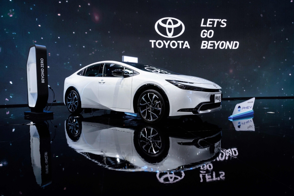 Toyota’s plug-in hybrid electric vehicle (PHEV) Prius PHEV is pictured as major car brands battle in India for incentives amid intense rivalry between hybrid electric vehicles and fully electric vehicles. — AFP pic
