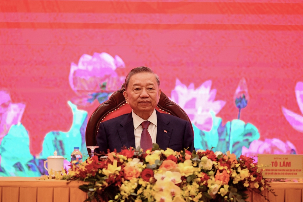 General Secretary of the Communist Party of Vietnam and President To Lam attends a press conference at the National Convention Center in Hanoi on August 3, 2024. Vietnamese President To Lam was formally named the country’s top leader today, pledging to ‘speed up’ a sweeping graft campaign that has snared thousands in recent years. — AFP pic