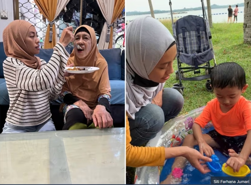 Siti Farhana Jumari, a senior staff nurse with Khoo Teck Puat Hospital, pictured with her mother (left) and her son who is her second child (right). — Picture courtesy of Siti Farhana Jumari