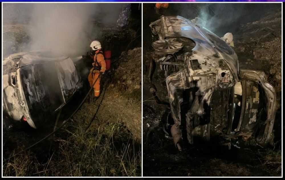 In a statement, the Perak Fire Department said that in the incident, a Honda City driven by an unidentified individual had driven into a ditch and caught fire. — Picture from X/Bernama  