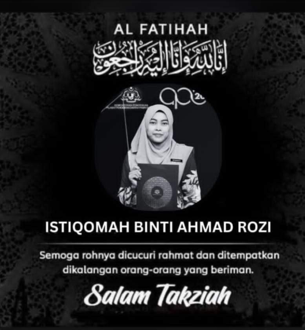 A condolence message is posted on an educators’ page over confirmation of Istiqomah Ahmad Rozi’s death. — Picture from Facebook/Pendidik2U
