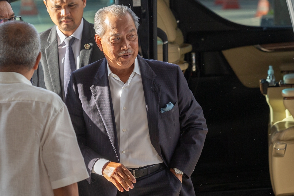 Tan Sri Muhyiddin Yassin, as prime minister and president of Bersatu at the time, was charged with using his position to obtain RM232.5 million in bribes from Bukhary Equity Sdn Bhd, Nepturis Sdn Bhd and Mamfor Sdn Bhd and Datuk Azman Yusoff for his political party. — Picture by Raymond Manuel