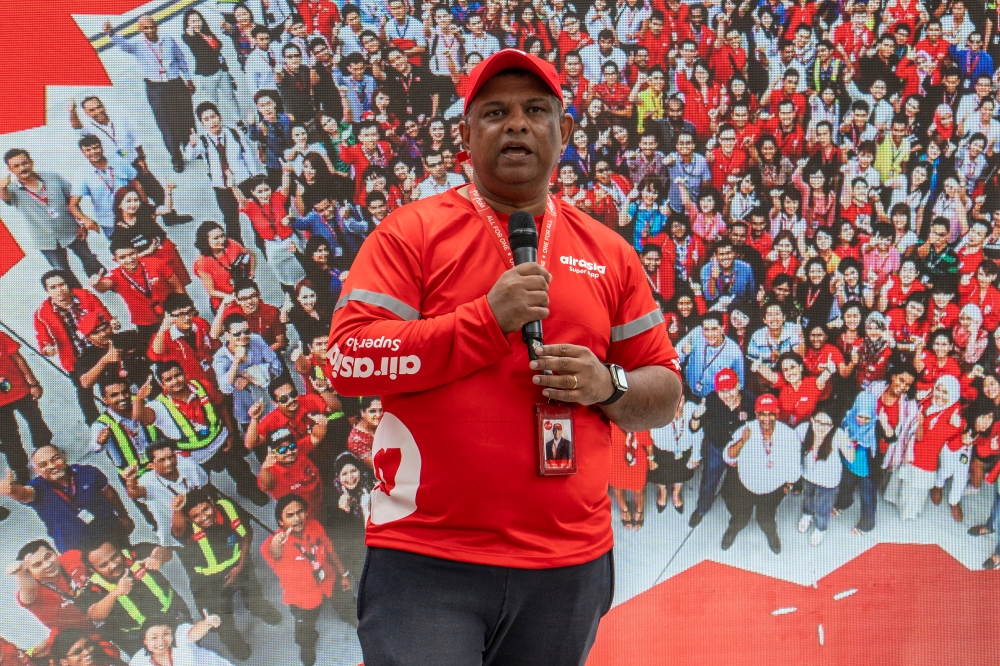 Capital A CEO Tony Fernandes is seen speaking at a news conference in a file photograph at Sky Lounge, NU Sentral in Kuala Lumpur, August 4, 2022. — Picture by Shafwan Zaidon