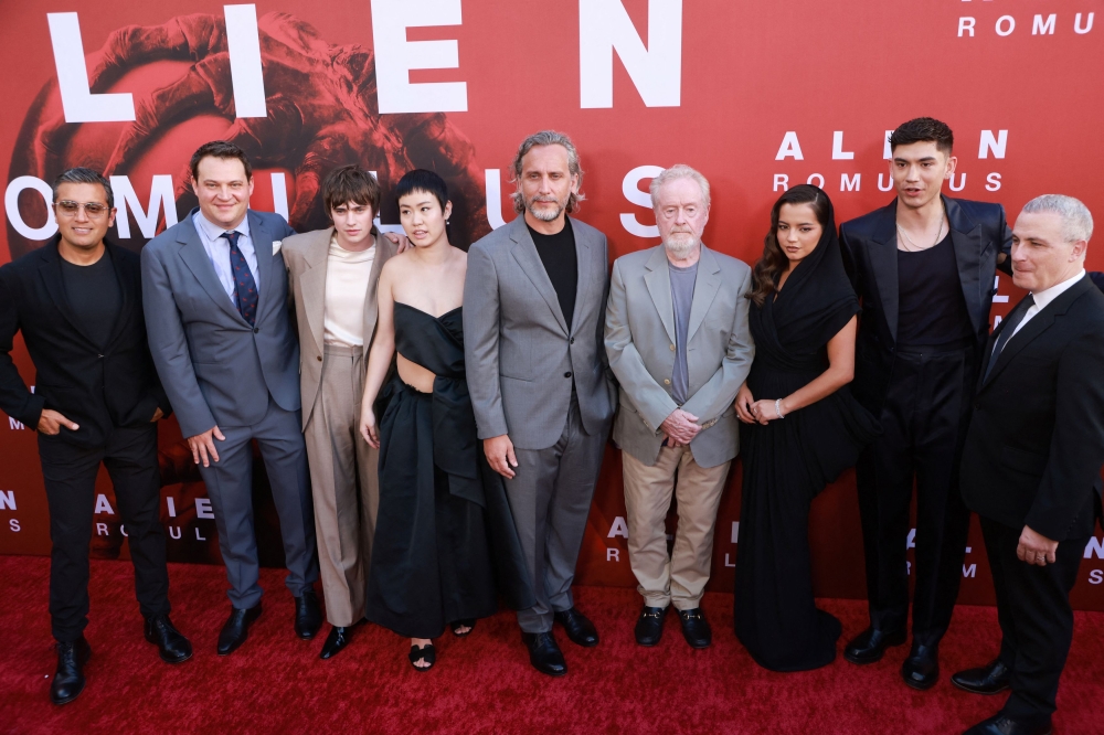 The cast gathers on the red carpet for the ‘Alien: Romulus’ Premiere at TCL Chinese Theatre in Los Angeles, California, August 12, 2024.  — Reuters pic