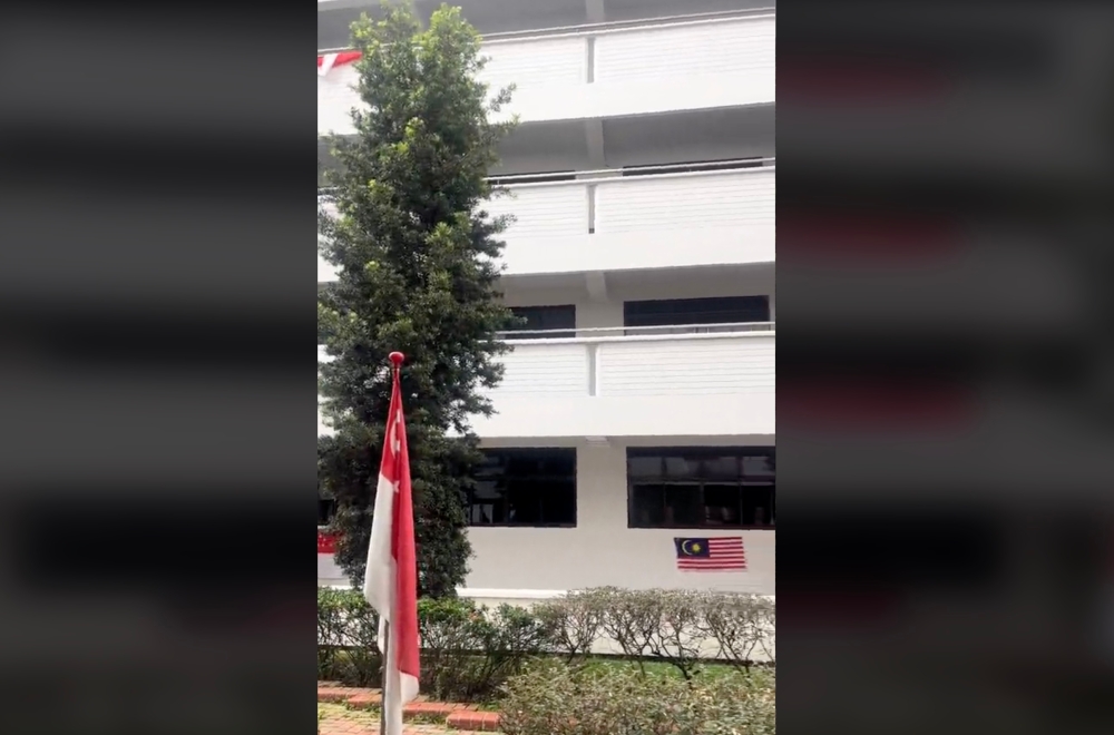 A Malaysian flag was seen being flown outside an HDB block in Yishun Central. — TikTok screenshot/The SG Daily