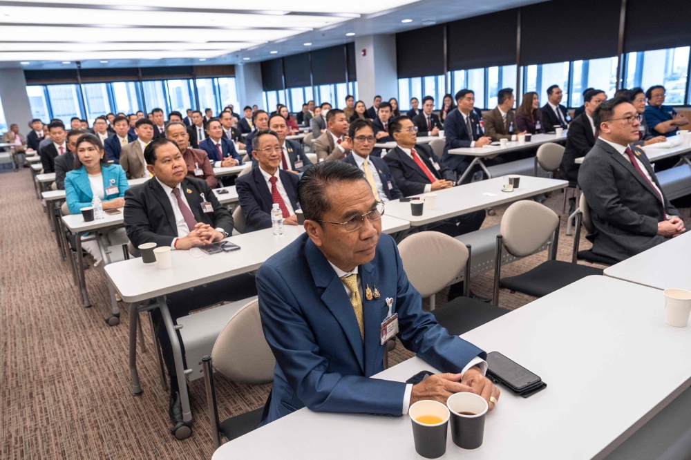 Thailand's Defence Minister Sutin Klungsang attends a Pheu Thai Party meeting to decide who to put forward as candidate for prime minister at the parliament in Bangkok on August 15, 2024. — AFP pic