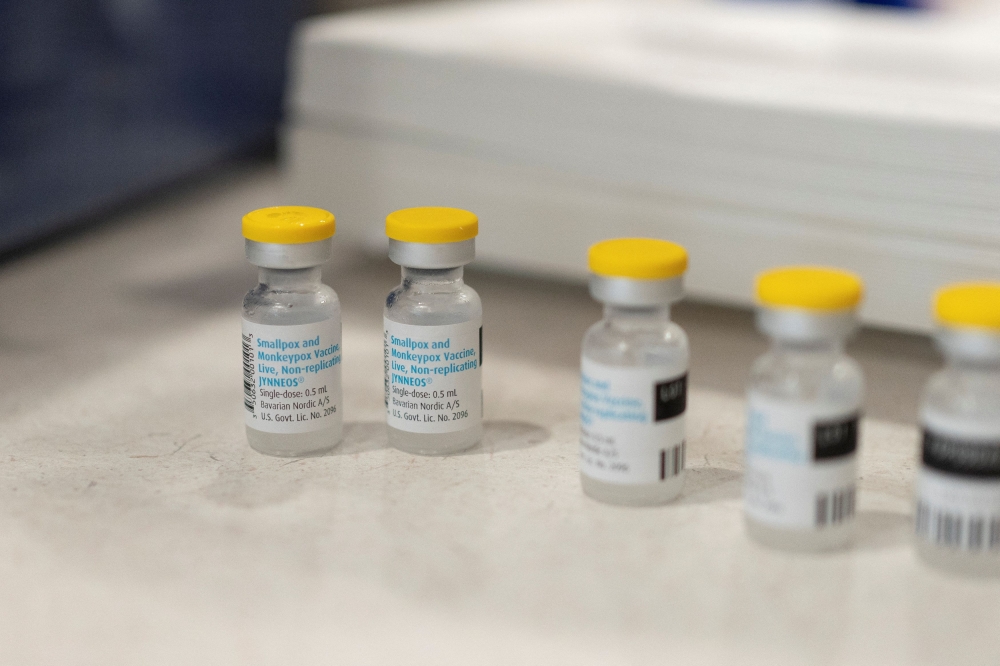 Vials of the Jynneos smallpox and monkeypox vaccine are placed on a table during a clinic offered by the Pima County Department of Public Health at Abrams Public Health Centre in Tucson, Arizona August 20, 2022. — Reuters pic  