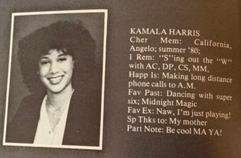 Kamala Harris spent her adolescence in Montreal often pining for her California hometown, but former Canadian classmates remember the American presidential candidate as an outgoing student with a big smile, who loved dancing. — AFP pic/English Montreal School Board/Westmount High School